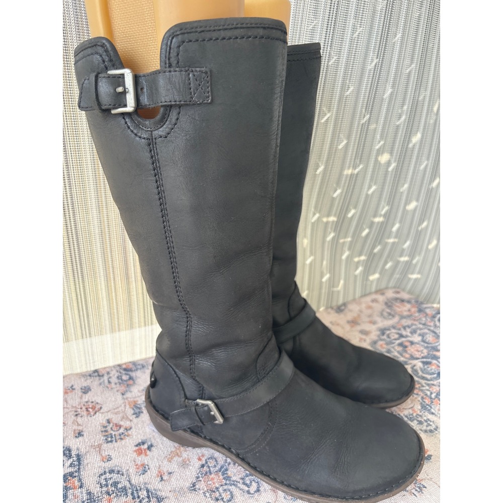 UGG Tupelo Black Leather Waterproof Moto Tall Boots 1003329 Womens 9